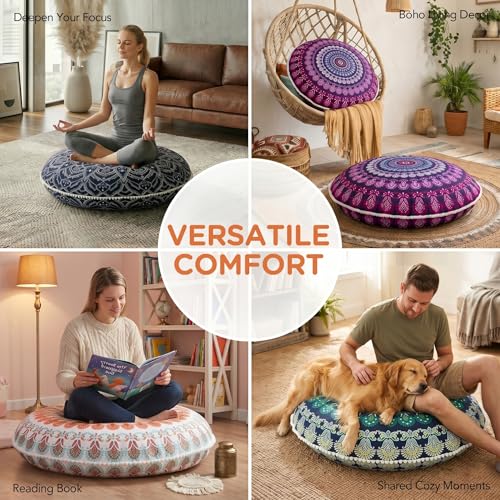 Codi 32 Inch Round Floor Pillow, Large Meditation Pouf Cushion , Memory Foam Stuffer Circle Throw Pillows - (Purple Orchid, 1 Count (Pack of 1))