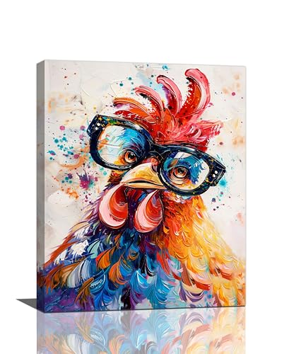 Fuzawet Banksy Chicken Wall Art Rooster Pictures Funny Chicken Canvas Wall Decor Rooster Painting Home Modern Artwork Decorations Framed for Kitchen Living Room Bedroom Bathroom Office 16 x 20 inch - color: Chicken, size: 20"L x 16"W
