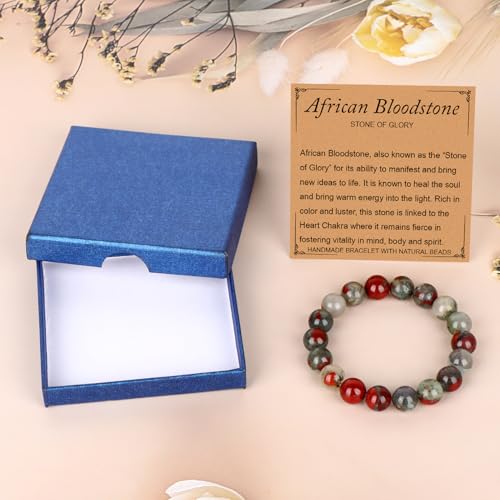 LPBeads Handmade Natural Gemstone Stretch Elastic Bracelet Healing Crystal Round Stone Beads Jewelry Gifts for Women Men - color: African Bloodstone, size: 10mm