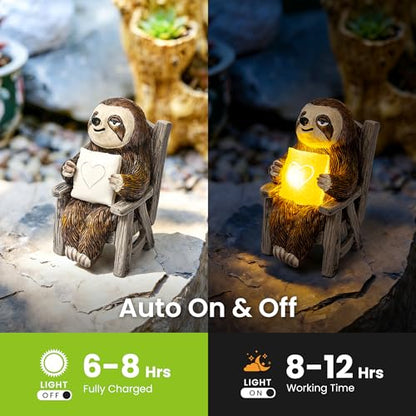 Garden Statue, Solar Sloth Decoration with Light, Outdoor Decor for Patio Table Yard Lawn Balcony Window Sill, Christmas/Birthday Gift for Mom Women