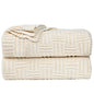 uxcell 100% Cotton Cable Knit Throw Blanket,Soft Lightweight Lap Blanket,Textured Solid Sofa Throw Couch Cover Decors Knitted Blankets, Beige 50"x 60" - color: Beige