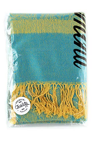 PASKMLNA Paisley Jacquard Pashmina Shawl Wrap Scarf Stole - color: Aqua Gold