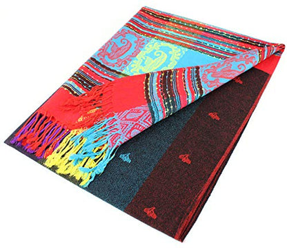 PASKMLNA Double Side Multi Colors Silky Tropical Colorful Exotic Pashmina Wrap Shawl Scarf Rave - color: #09black