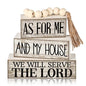 Yuntau 4 Pcs Farmhouse Christian Decor Farmhouse Bible Verse Tiered Tray Decor Rustic Retro Wood Bead Garland As for Me and My House We Will Serve The Lord Block Jesus Sign for Home Shelf Mantel - style: Bible Verse