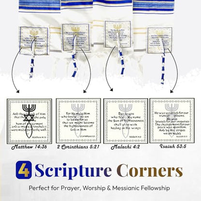 Holy Land Market New Covenant Prayer Shawl with Bag, Card & Tallit Brochure, Soft Fabric, 72x22 Inches for Women and Men