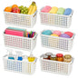 Basicwise Set of 6 Plastic Storage Baskets, 12" x 5" x 5" Ivory Organizer Bins with Handles, Perforated Small Storage Containers for Pantry, Bathroom, Laundry, Closet, Office, Toys, Shelves, Home - size: Set of 6