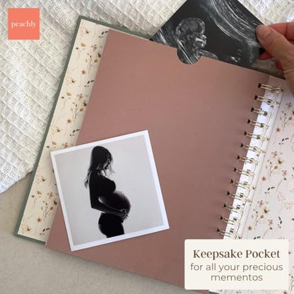 Peachly Pregnancy Journal - Linen Pregnancy Book to Capture Every Milestone - Pregnancy Must Haves - Baby Book Keepsake Pregnancy Journals For First Time Moms and Experienced Moms (Sage) - color: Sage