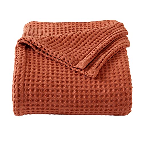 100% Cotton Waffle Weave Bed Blanket | Soft, Breathable, and Lightweight Blanket for All-Season | Perfect for Layering | Brielle Collection (Full/Queen, Burnt Orange) - color: Burnt Orange, size: Full / Queen