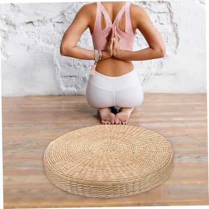 PRETYZOOM Thickened Meditation Mat Hand Woven Yoga and Meditation Cushion Rustic Zen Decor Comfortable Floor Pillow