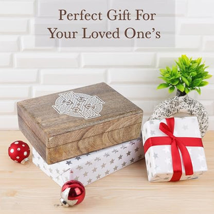 Ajuny Handmade Decorative Wooden Jewelry Box Celtic Cross Design Multipurpose Treasure Chest Storage Organizer Trinket keepsake Necklaces Watch Boxes, Great Gifts - 8x5 Inch - style: Celtic Cross White