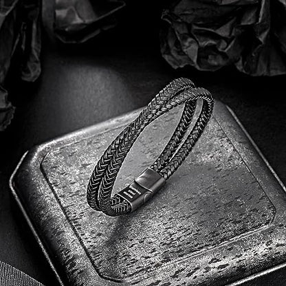 murtoo Mens Bracelet Leather Braided, Brown and Black Leather Bracelet for Men - color: Black, size: 7.48"