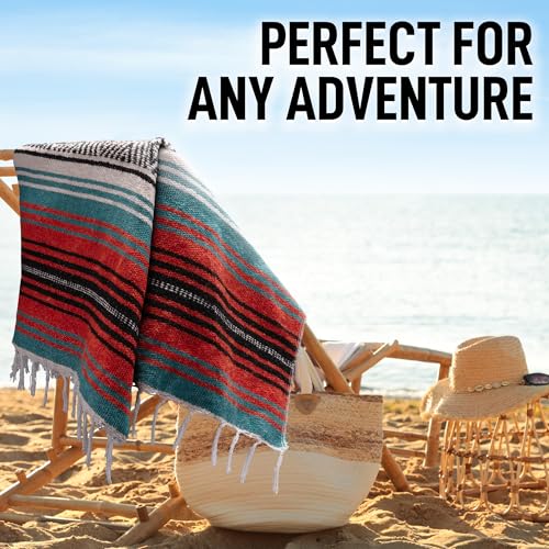 Hydration Nation Authentic Large Handwoven Mexican Blanket - Soft Yoga - Durable Serape - Lightweight Falsa, Beach, Camping, Picnic, Outdoor 70"x50" - Mandarin - color: Mandarin
