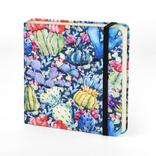 Mifuner Small Square 5x5 80gsm Mini Notebooks Blank Pages Sketchbooks Travel Journal Pocket Hardcover Paint Writing Notebook Blank Diary Memo Planner Sketchbook Fabric Cover, Blue Cactus - color: Cloth-Blue Cactus
