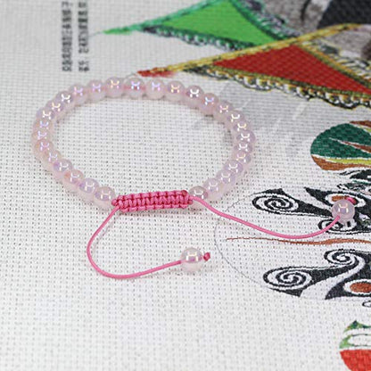 Keleny Natural Gemtone 6mm Round Beads Crystal Adjustable Braided Macrame Tassels Bracelets Unisex - color: Coated Aqua Aura Madagascar Rose Quartz