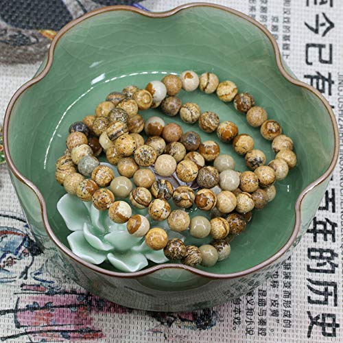 Keleny Gem Semi Precious Gemstones 8mm Natural Quartzite Stone Round Beads Crystal Stretch Bracelet 7 Inch Unisex - color: Yellow Picture Jasper