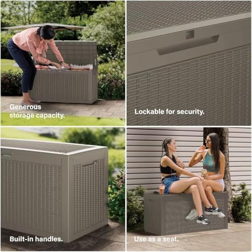 320 Gallon Outdoor Storage Box, Waterproof Resin Deck Box with Lockable Lid Large Storage Bin for Patio Furniture Cushion, Garden Tools, Pool Accessories UV-Resistant Outside Delivery, Grey