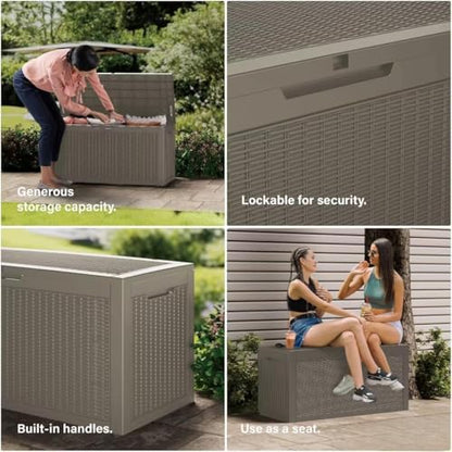 320 Gallon Outdoor Storage Box, Waterproof Resin Deck Box with Lockable Lid Large Storage Bin for Patio Furniture Cushion, Garden Tools, Pool Accessories UV-Resistant Outside Delivery, Grey