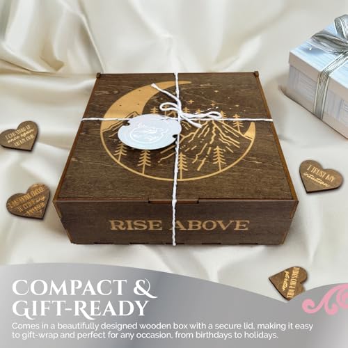 Positive Affirmations Box | Mountain Themed Engraved Wood Box with 72 Positive Affirmation Heart Cutouts | Daily Motivational Gift for Women - style: Mountains & Affirmations