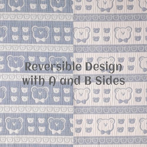 NTBAY 3 Layer Oversized Muslin Cotton Toddler Blanket, Jacquard Reversible Nursery Bed Blanket, Super Soft and Thermal for All Seasons, Baby Gift, 45"x60", Blue Bear - color: Blue Bear, size: 45x60 Inch (Pack of 1)