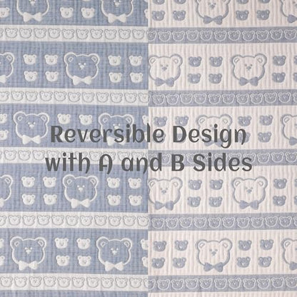 NTBAY 3 Layer Oversized Muslin Cotton Toddler Blanket, Jacquard Reversible Nursery Bed Blanket, Super Soft and Thermal for All Seasons, Baby Gift, 45"x60", Blue Bear - color: Blue Bear, size: 45x60 Inch (Pack of 1)