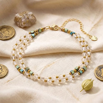 Farfume Beaded Bracelets for Women, Chakra Crystal 4mm Beads Gemstone Natural Stone Bead Spiritual Jewelry Gifts for Women - color: Yellow Citrine-Positivity