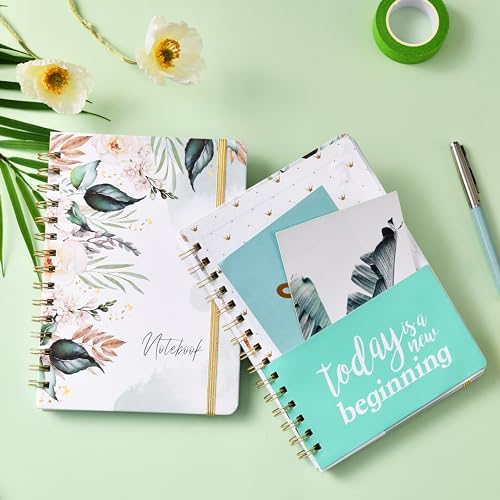 Ruled Notebook/Journal - Journal for Wemon, 8.5" X 6.4", College Ruled Spiral Notebook/Journal, Banded with Waterproof Hardcover, Exquisite Inner Pocket for School, Office & Home - color: green white