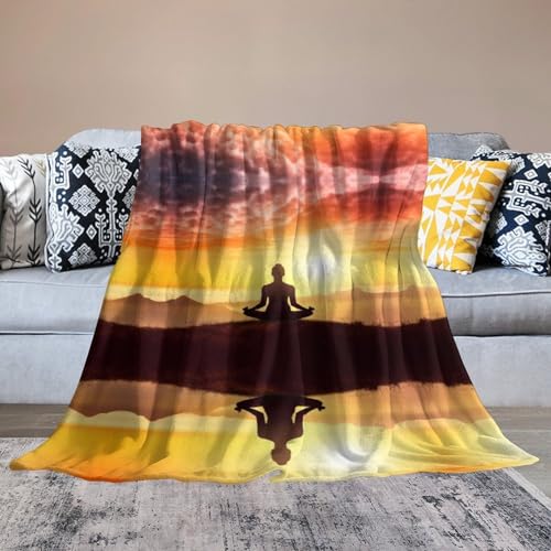 Fleece Blanket Yoga Meditation Printed Super Soft Flannel Adult Comfort Blanket Washable Lightweight Blanket for Sofa Bed Office 50x70 Inch