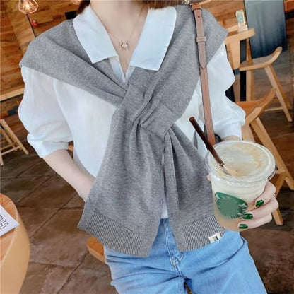 Sweater Shawl Wraps for Women Fashion Knitted Shoulder Shawls Ponchos Casual Sweaters Scarf Cape Wraps with Sleeves - color: 04 Grey