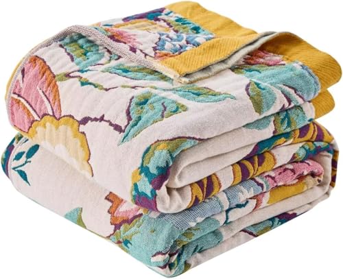 Boho Throw Blanket Farmhouse Decor Throw Blanket Bohemian Blanket for Bed 100% Cotton Muslin Woven Couch Blanket All Seasons Quilt Bedroom (C-Beige, 50"x60") - color: C-beige, size: 50"x60"