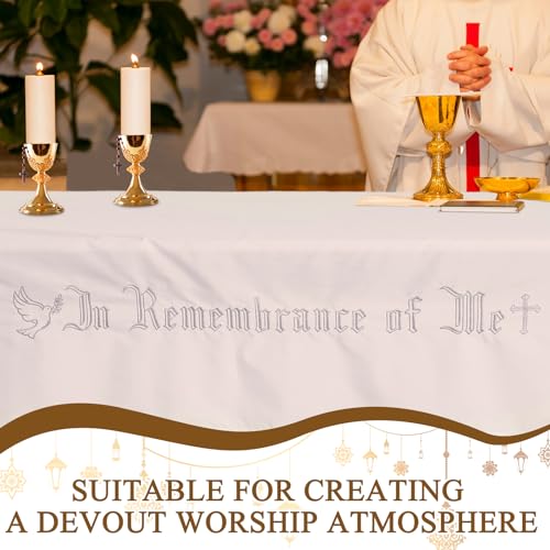 Large in Remembrance of Me Altar Frontal 88.2x52in Holy Communion Table Cloth Cover White Rectangle Communion Table Cloths for Church for Gatherings Baptism Ceremonies (Silver Embroidery) - color: Silver Embroidery