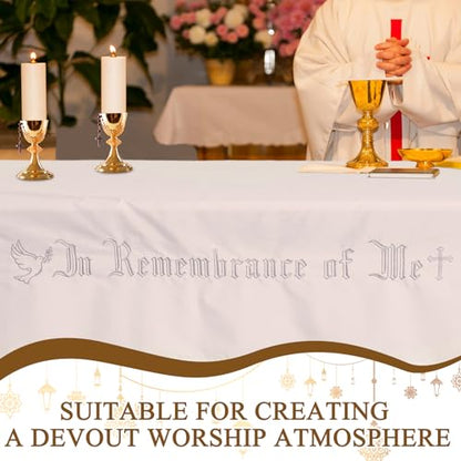 Large in Remembrance of Me Altar Frontal 88.2x52in Holy Communion Table Cloth Cover White Rectangle Communion Table Cloths for Church for Gatherings Baptism Ceremonies (Silver Embroidery) - color: Silver Embroidery