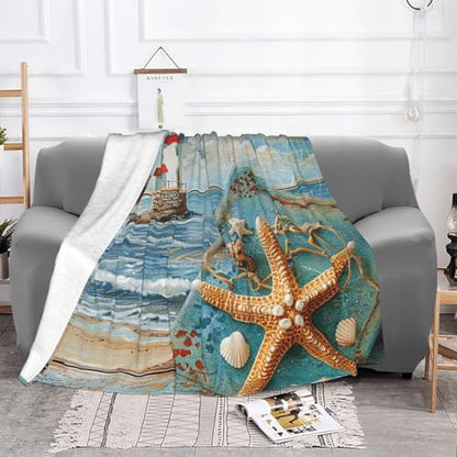 Beach Prints Throw Blanket (320g Flannel) Anti-Pilling Warm Fuzzy Blankets for Bed Sofa Couch Travel 40x30 Inch - color: Beach, size: 40x30 Inch