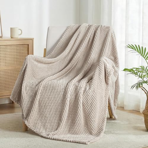 Exclusivo Mezcla Fleece Throw Blanket Extra Large, Super Soft and Warm Blankets for Couch, Sofa and Bed Waffle Textured, Cozy, Fuzzy and Lightweight (Tan, 50x70 Inches) - color: Tan, size: 50x70 in