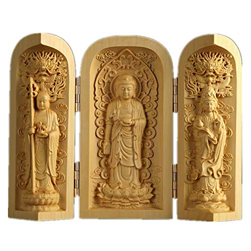 Boxwood Buddha Statue Solid Wood Carvings Carved Locker Box Sculpture Decoration - color: Style-3