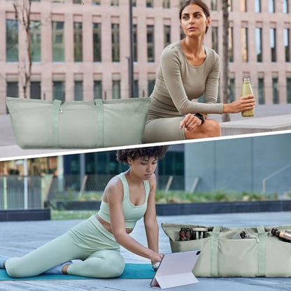 Large Yoga Mat Bag with Shoes Compartment and Wet Pocket Ladies Pilates Gym Tote Bag with Yoga Mat Holder Strap for Women Men Workout Carrier Stuff Accessories - color: Green