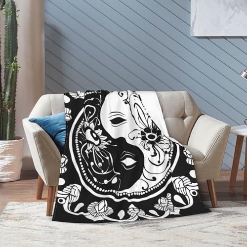 Yin and Yang Mandala Buddhism Reversible Flannel Throw Blanket- Ultra Soft Lightweight for Bed, Sofa, Travel & Camping 50"X40" Inch - size: 50"x40"