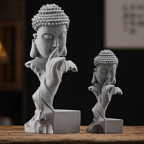 AETVRNI Shh, Please Keep Quiet-Sakyamuni Buddha Statue, Sandstone Zen Statues Meditation Decor, Buddha Figurines for Relaxation Peaceful Home Accents Spiritual Decor,L - size: Large