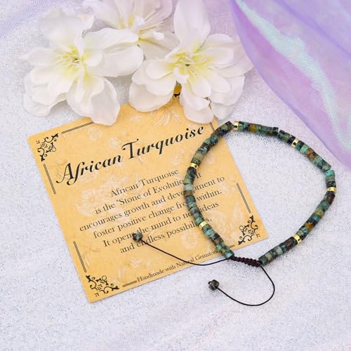 BONNY BOXX Braided Genuine Bracelet, Elegant Handcrafted Natural Gemstone Crystal Bracelet Healing Power Energy Inspirational Gifts with Card for Unisex - color: African Turquoise, size: 2*4MM