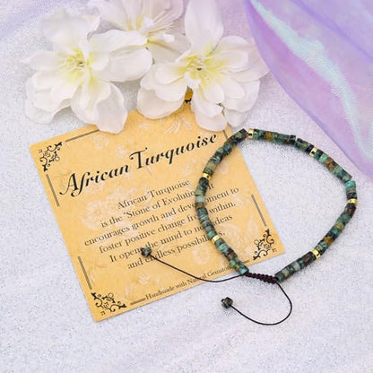 BONNY BOXX Braided Genuine Bracelet, Elegant Handcrafted Natural Gemstone Crystal Bracelet Healing Power Energy Inspirational Gifts with Card for Unisex - color: African Turquoise, size: 2*4MM
