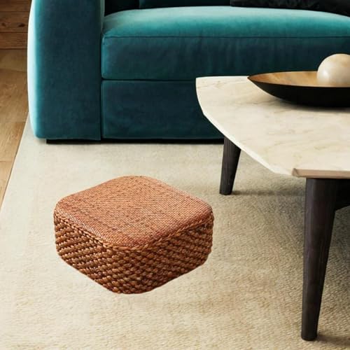 Rattan Cushion for Floor Seating, Meditation Pad for and Relaxation, Dark Square Stool - color: Dark Square Stool