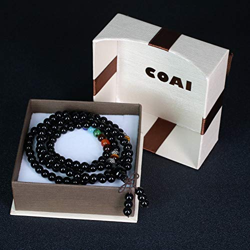 COAI 108 Japa Mala 7 Chakra Stone Wrap Bracelet Necklace - style: Onyx