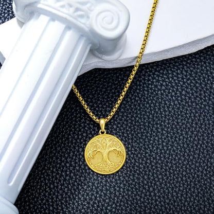 Tree of Life Necklace 925 Sterling Silver Round Tree of Life Pendant Jewelry for Men Women, w/Stainless Steel Chain 22''+2'' - style: A03-Gold