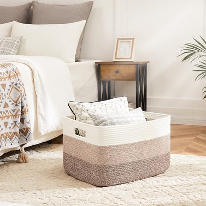 Artfeel Blanket Basket,Rectangle Woven Baskets for Storage,65L Laundry Basket for Decorative Nursery Blanket,Toys,Dirty Clothes and Magazine in Shelves,Baby Room,and Living Room