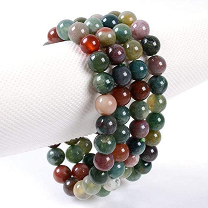 Angelstones Handmade Natural Healing Gemstone 8mm Round Beads Stretch Crystal Bracelet 7 Inch Unisex - color: Multicolor Indian Agate