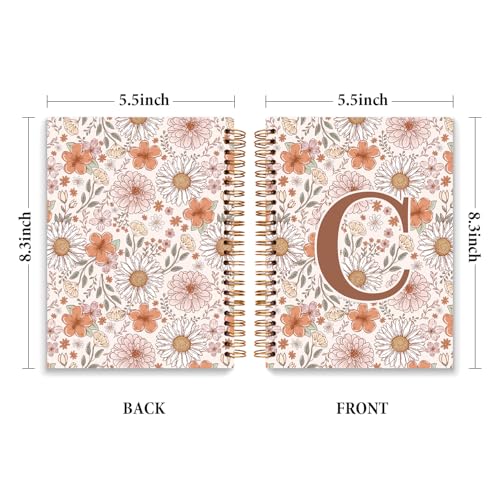 Initial Letter C Floral Notebook Journal, Personalized Monogrammed Gifts Journaling Notebooks for Women Teen Girls, Notebooks for Work, Boho Flowers Daisy Spiral Notebook, 5.5x8.3