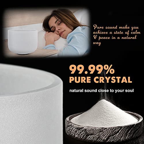 432HZ Sound Healing 8''-12'' Set of 3 Crystal Singing Bowls, Frosted Chakra Quartz Crystal Sound Bowl Set 8'' B Crown, 10'' E Solar Plexus, 12'' C Root with Carry Bags