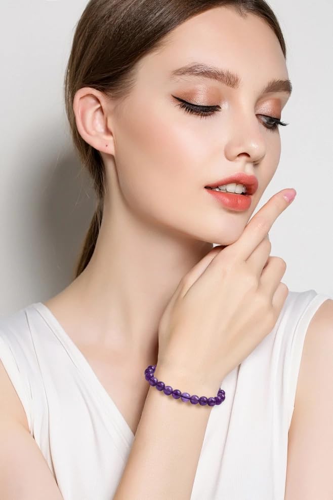 BONNY BOXX Braided Genuine Bracelet, Elegant Handcrafted Natural Gemstone Crystal Bracelet Healing Power Energy Inspirational Gifts with Card for Unisex - color: Amethyst, size: 4MM