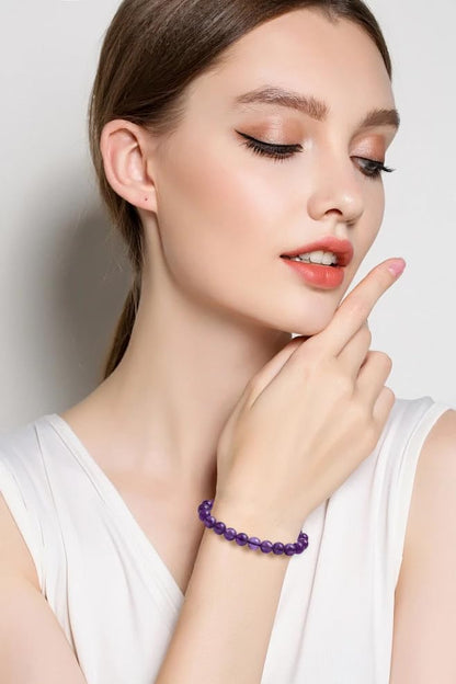 BONNY BOXX Braided Genuine Bracelet, Elegant Handcrafted Natural Gemstone Crystal Bracelet Healing Power Energy Inspirational Gifts with Card for Unisex - color: Amethyst, size: 8MM