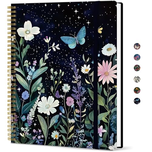 Large Spiral Lined Journal for Women, 8.5" x 11" Notebooks for Work Collge Ruled, A4 Aesthetic Cute Journaling Notebooks for Writing, Plastic Cover, Celestial - color: A-Celestial
