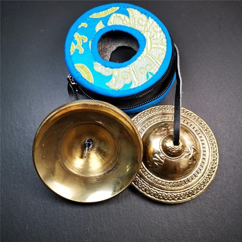 Tibetan Tingsha Bell Set - Tibetan Cymbals - for Sound Healing, Yoga, Meditation, and Mindfulness,Handmade in Nepal,Made of Bronze,Om Mantra Pattern,9cm/3.5 inch - color: 13-Bronze-Om-9cm
